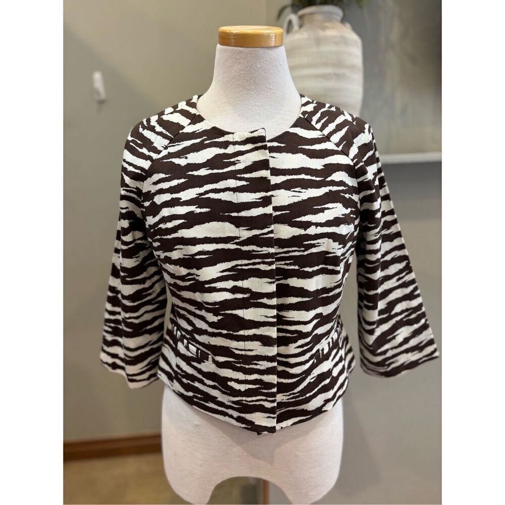 AK Anne Klein Stretch 6P zebra print brown cream cropped waist 3/4 sleeve lined
